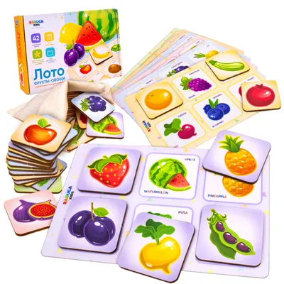 Развивающий набор: фрукты, овощи и ягоды (53 игрушки + карточки Домана) –  купить в интернет-магазине HobbyPortal.ru с доставкой