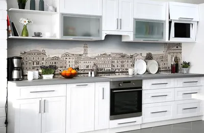 ᐉ Кухонный фартук Серый город дома из самоклеющейся виниловой пленки 60х300  см Серый