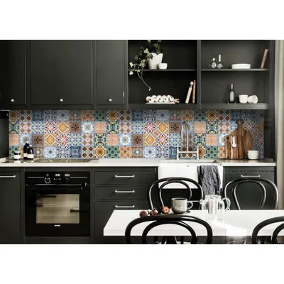 Кухонный фартук 65х250 см Орнамент 02 синий - Купить виниловые скинали на  кухню дешево, цена, отзывы, фото
