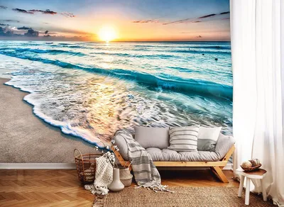 Красивые 3Д фото обои море 460x300 см Закат на пляже (11040P12)+клей по  цене 1800,00 грн