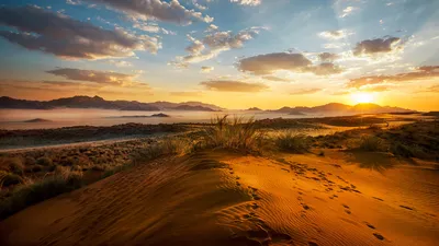 Картинки природа, пейзаж, африка, намибия, пустыня, закат - обои 1366x768,  картинка №297820