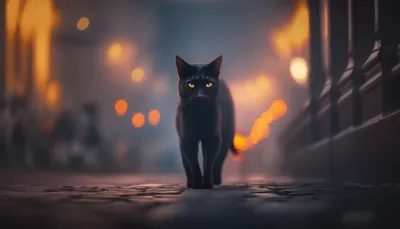 Черный кот (3501x2000) - Обои - Животные