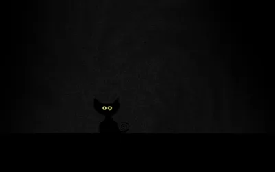 Фон рабочего стола где видно черный кот, черный фон, глаза светятся в  темноте, минимализм, обои, Black cat, black background, eyes glow in the  dark, minimalism, wallpaper