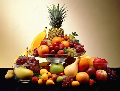 стол с фруктами в стеклянной миске, фрукты, ассорти из фруктов, банан фон  картинки и Фото для бесплатной загрузки