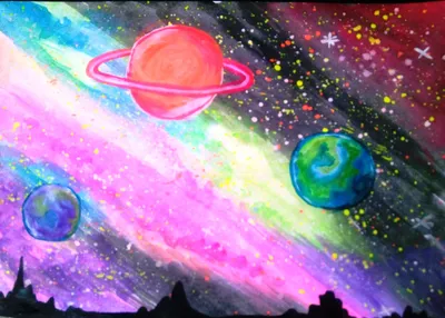 Космос рисунок для детей карандашом цветными (23 шт)