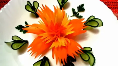 Gorgeous flower of carrots! Decoration of cucumber! Vegetable carving!  Decorations dishes. - YouTube