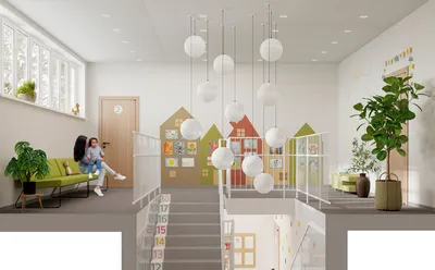 Оформление холла, фойе в детском саду | Дизайн образовательных учреждений |  Студия GRAMAT
