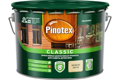 Декоративная пропитка для защиты древесины PINOTEX CLASSIC NW (светлый дуб;  9 л) 5270887 - выгодная цена, отзывы, характеристики, 1 видео, фото -  купить в Москве и РФ