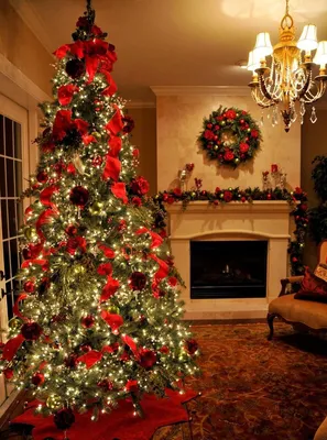 Красивая украшенная золотая рождественская елка с присутствующими коробками  в роскошном классическом интерьере Стоковое Фото - изображение  насчитывающей дом, крыто: 105525766