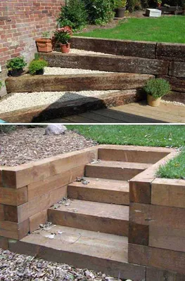 Лестницы и ступеньки в саду | Garden stairs, Sloped backyard, Garden steps