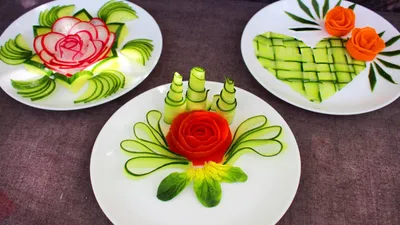 УКРАШЕНИЯ для салатов и блюд овощами на ПРАЗДНИЧНЫЙ стол - YouTube