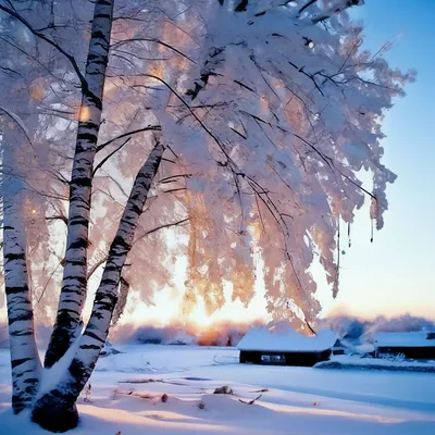 Белая береза зимой, Россия природа