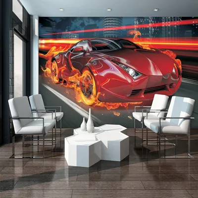 Фото обои с авто 3D Транспорт Спорт 368x254 см Горящая красная машина  (132P8)+клей по цене 1200,00 грн