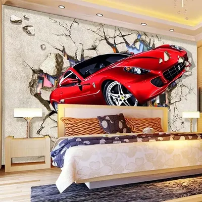 Настенные 3D-обои на заказ с изображением Красной машины, разбитые  настенные фотообои с мультяшными рисунками для детской, спальни, гостиной,  домашнего декора | AliExpress