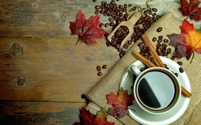 Обои Еда Кофе, кофейные зёрна, обои для рабочего стола, фотографии еда, кофе,  кофейные зёрна, осень, корица, листья, чашка, autumn, leaves, cup, beans,  coffee Обои для рабочего стола, скачать обои картинки заставки на
