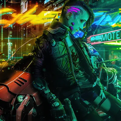 Обои на рабочий стол Девушка Cyberpunk 2077 в шлеме стоит ночью у байка на  городской площади, обои для рабочего стола, скачать обои, обои бесплатно