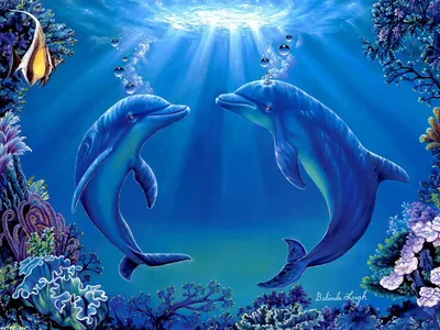 Скачать обои Подводный мир Belinda Leigh, дельфины, танец на рабочий стол  1600x1200 | Malen nach zahlen, Diy malen nach zahlen, Landschaften malen