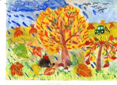 Детские рисунки на тему осень - 35 фото