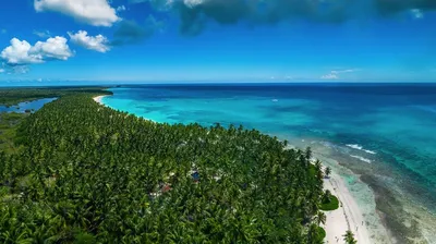 Обои на рабочий стол Вид с воздуха на тропический островной пляж,  Доминиканская Республика. Фотограф Валентин Валков, обои для рабочего стола,  скачать обои, обои бесплатно