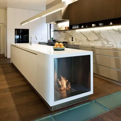 Камин на кухне | Kitchen fireplace, Modern kitchen design, Kitchen interior