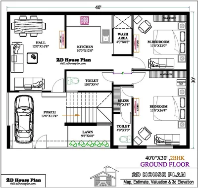 30 X 40 Duplex Floor Plan || 3-BHK (1200 Sq.ft) Plan-028 - Happho