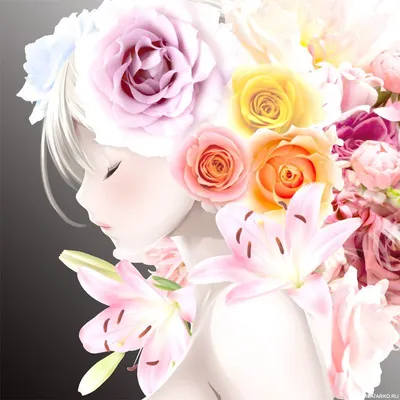 Девушка, #Цветы, #Аниме, #аватары, #картинки, #авы,  https://avatarko.ru/kartinka/11270 | Цветы в волосах, Цветы, Картинки