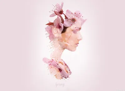 Красивый арт с девушкой плавно переходящей в весенние цветы вишни —  Картинки на аву