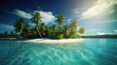тропический остров с пальмами в воде, картинка рая фон картинки и Фото для  бесплатной загрузки