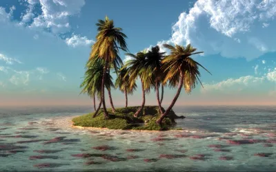 Небольшой остров с пальмами и голубым фоном | Премиум Фото