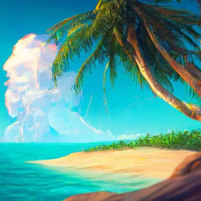 Необитаемый остров с пальмами посреди моря - обои на рабочий стол
