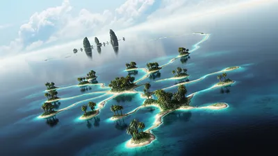 Тропический остров с пальмами и цветами 3d иллюстрация | Премиум Фото