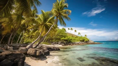Фотообои Красивые пальмы на пляже на стену. Купить фотообои Красивые пальмы  на пляже в интернет-магазине WallArt