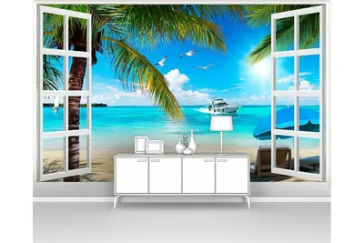 Фотообои на стену флизелиновые, Пляж на море с островами и пальмами 3д,  300*270 см, рельефные, с виниловым покрытием, моющиеся - купить по выгодной  цене в интернет-магазине OZON (468393960)