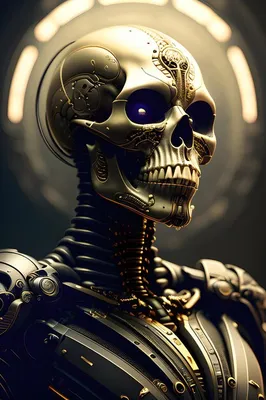 Золотой череп реалистичный биомеханический шедевр android | Премиум Фото