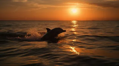 дельфин играет в океане на закате с закатом, картинка дельфина на закате,  дельфин, дельфины фон картинки и Фото для бесплатной загрузки