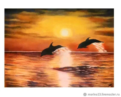 Картина с дельфинами \"Дельфины на закате\". Пара дельфинов в  интернет-магазине Ярмарка Мастеров по цене 3000 ₽ – IYWY5BY | Картины,  Самара - доставка по России