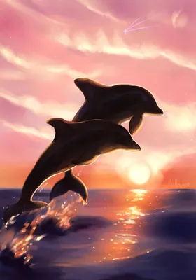 Картина с дельфинами \"Дельфины на закате\". Пара дельфинов в  интернет-магазине Ярмарка Мастеров по цене 3000 ₽ – IYWY5RU | Картины,  Самара - доставка по России
