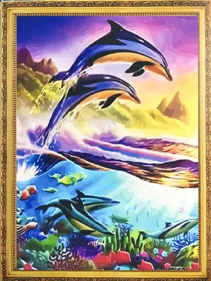 Пазл дельфины на закате - разгадать онлайн из раздела \"Картины\" бесплатно
