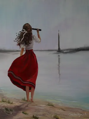 Девушка со спины с чёрными волосами идёт к морю — Картинки на аву