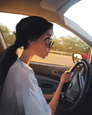Девушка за рулем рисунок - 72 фото