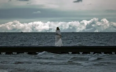 девушка смотрит море стоковое фото. изображение насчитывающей бобра -  108337982