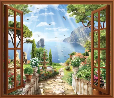Фотообои Окно с видом на море купить на стену • Эко Обои