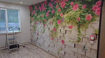 Фотообои Кирпичная стена с цветами купить недорого в компании Cozy House в  СПб
