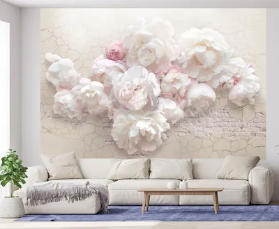 Обои / Фотообои 3d на стену флизелиновые, Абстракция, цветы Пионы на старой  стене, 300*200 см - купить по выгодной цене в интернет-магазине OZON  (967990499)