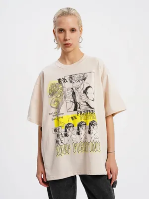 Хлопковая длинная футболка с принтом, цвет: светло-бежевый меланж купить в  интернет-магазине ТВОЕ, арт.84218
