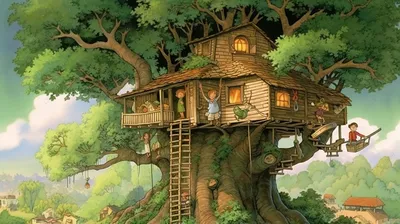 анимированная картинка домика на дереве, картинка домика на волшебном дереве  фон картинки и Фото для бесплатной загрузки