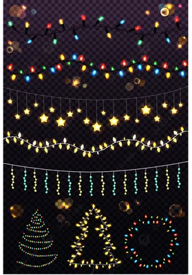 Мячи гирлянды золота круга отдельные на прозрачном фоне. Рождественские  огни. Светящиеся гирлянда золота на праздник Xmas Иллюстрация вектора -  иллюстрации насчитывающей украшение, линия: 194018335