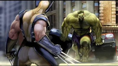 Обои на рабочий стол Битва Халка / Hulk против Росомахи / Wolverine, Халк  переворачивает машины, обои для рабочего стола, скачать обои, обои бесплатно