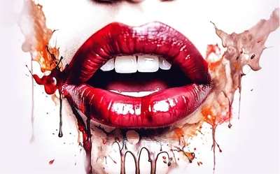 Скачать обои девушка, кровь, губы, вампир, girl разрешение 1024x1024 #80567
