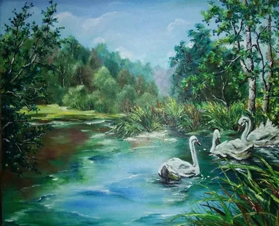 Картина на холсте \"Прекрасный лебедь на озере\"